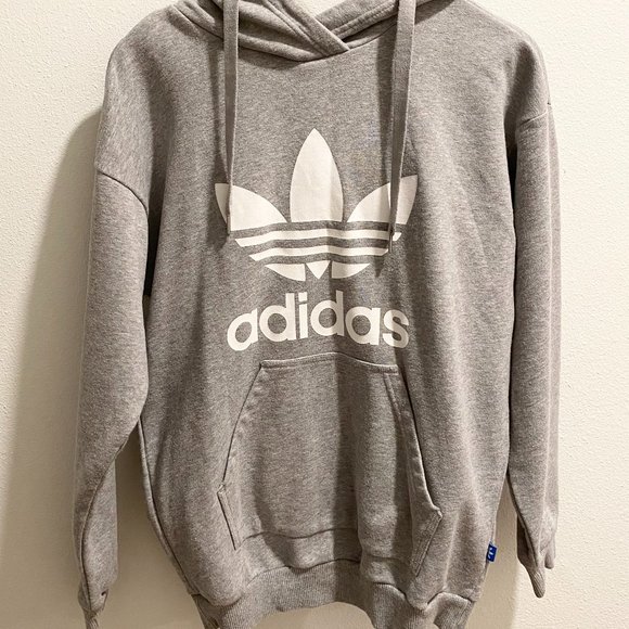 Adidas Adicolor Trefoil Drawcord-Adjustable Hoodie in Medium Grey Heather - Picture 3 of 5